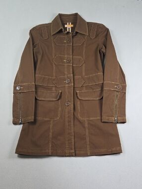 Tulle Brown Utility Trench Coat with Contrast Stitching